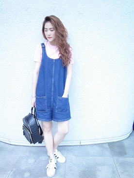 「MONKI（モンキ）のアイテム（つなぎ/オールインワン）」を使った、Kimberley Wangさん（レディース・168cm）の夏コーディネート