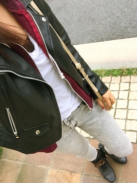 「MichaelKors」｜「アイテム（ライダースジャケット）」を使った、Honamoon🌙さん（レディース・167cm）の秋コーディネート