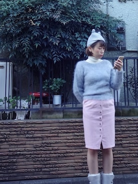 「コクーンスカート」｜「アイテム（ニットキャップ/ビーニー）」を使った、MOIさん（レディース・169cm）の秋コーディネート