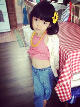 「アイテム（キャミソール、レッド系）」を使った、飴さん（キッズ・100cm）の秋コーディネート