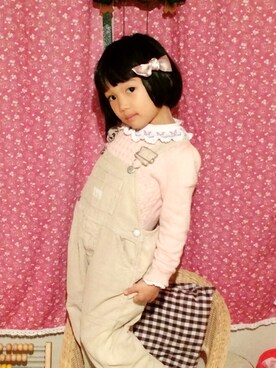「レトロ」｜「アイテム（オールインワン・サロペット）」を使った、飴さん（キッズ・100cm）の秋コーディネート
