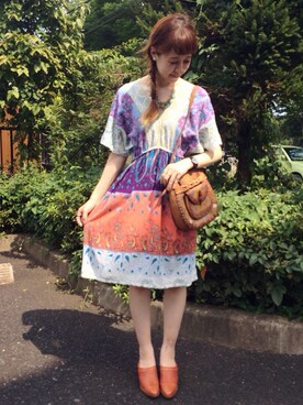「RAINBOW（レインボー）のアイテム」を使った、古着屋RAINBOWさん（レディース・164cm）の夏コーディネート