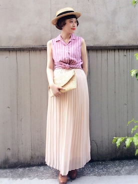 「VINTAGE（ヴィンテージ）のアイテム（スカート）」を使った、古着屋RAINBOWさん（レディース・155cm）の夏コーディネート