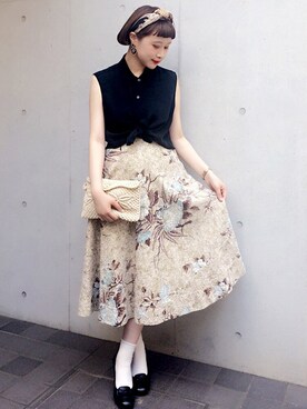 「VINTAGE（ヴィンテージ）のアイテム（スカート）」を使った、古着屋RAINBOWさん（レディース・155cm）の夏コーディネート