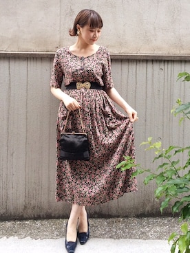 「VINTAGE（ヴィンテージ）のアイテム（ワンピース）」を使った、古着屋RAINBOWさん（レディース・155cm）の夏コーディネート