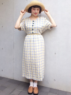 「VINTAGE（ヴィンテージ）のアイテム（シューズ）」を使った、古着屋RAINBOWさん（レディース・155cm）の夏コーディネート