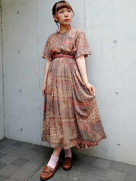 「VINTAGE（ヴィンテージ）のアイテム（ワンピース）」を使った、古着屋RAINBOWさん（レディース・155cm）の夏コーディネート