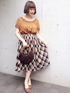 「VINTAGE（ヴィンテージ）のアイテム（スカート）」を使った、古着屋RAINBOWさん（レディース・155cm）の夏コーディネート