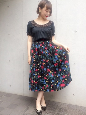 「VINTAGE（ヴィンテージ）のアイテム（スカート）」を使った、古着屋RAINBOWさん（レディース・155cm）の夏コーディネート