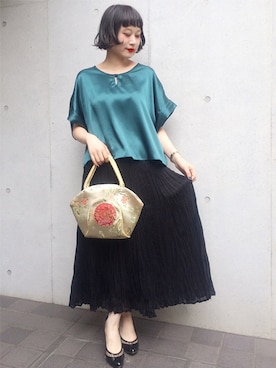 「VINTAGE（ヴィンテージ）のアイテム（スカート）」を使った、古着屋RAINBOWさん（レディース・155cm）の夏コーディネート