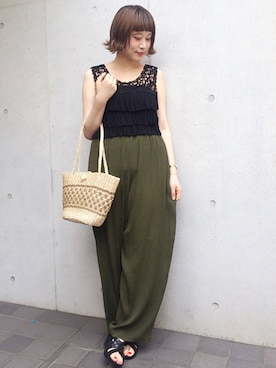 「VINTAGE（ヴィンテージ）のアイテム（タンクトップ）」を使った、古着屋RAINBOWさん（レディース・155cm）の夏コーディネート