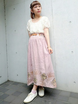 「VINTAGE（ヴィンテージ）のアイテム（スカート）」を使った、古着屋RAINBOWさん（レディース・155cm）の夏コーディネート