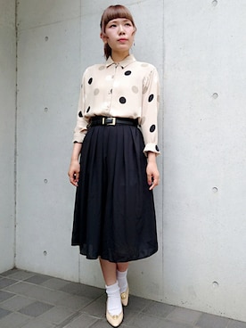 「VINTAGE（ヴィンテージ）のアイテム（スカート）」を使った、古着屋RAINBOWさん（レディース・155cm）の夏コーディネート