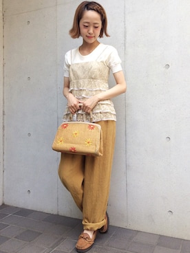 「VINTAGE（ヴィンテージ）のアイテム（キャミソール）」を使った、古着屋RAINBOWさん（レディース・155cm）の夏コーディネート