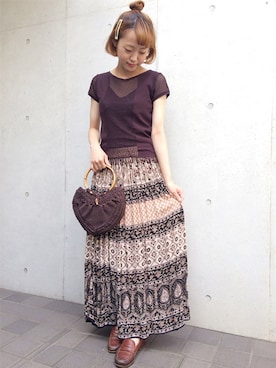 「VINTAGE（ヴィンテージ）のアイテム（スカート）」を使った、古着屋RAINBOWさん（レディース・155cm）の夏コーディネート