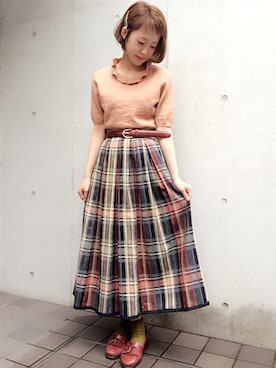 「VINTAGE（ヴィンテージ）のアイテム（スカート）」を使った、古着屋RAINBOWさん（レディース・155cm）の夏コーディネート