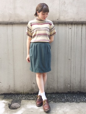 「VINTAGE（ヴィンテージ）のアイテム（スカート）」を使った、古着屋RAINBOWさん（レディース・155cm）の秋コーディネート