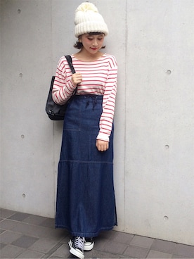 「VINTAGE（ヴィンテージ）のアイテム（スカート）」を使った、古着屋RAINBOWさん（レディース・155cm）の秋コーディネート