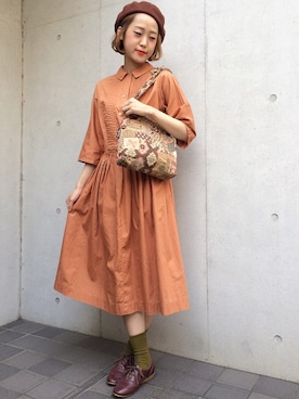 「VINTAGE（ヴィンテージ）のアイテム（ワンピース）」を使った、古着屋RAINBOWさん（レディース・155cm）の秋コーディネート