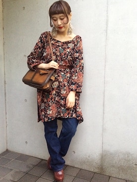 「VINTAGE（ヴィンテージ）のアイテム（ワンピース）」を使った、古着屋RAINBOWさん（レディース・155cm）の秋コーディネート