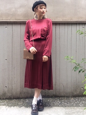 「VINTAGE（ヴィンテージ）のアイテム（ワンピース）」を使った、古着屋RAINBOWさん（レディース・155cm）の秋コーディネート