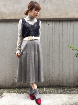 「アイテム（キャミソール、ブラック系）」を使った、古着屋RAINBOWさん（レディース・155cm）の秋コーディネート