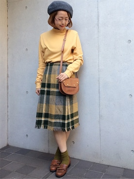 「VINTAGE（ヴィンテージ）のアイテム（スカート）」を使った、古着屋RAINBOWさん（レディース・155cm）の秋コーディネート