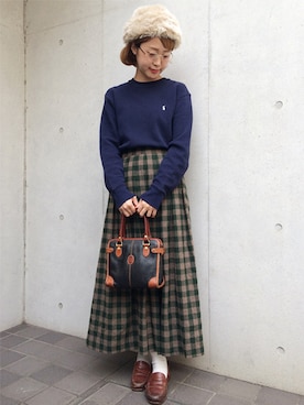 「VINTAGE（ヴィンテージ）のアイテム（スカート）」を使った、古着屋RAINBOWさん（レディース・155cm）の秋コーディネート