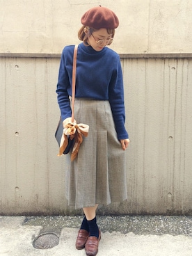 「VINTAGE（ヴィンテージ）のアイテム（スカート）」を使った、古着屋RAINBOWさん（レディース・155cm）の秋コーディネート