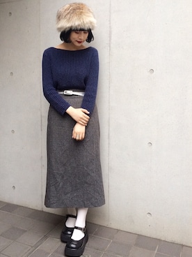 「VINTAGE（ヴィンテージ）のアイテム（スカート）」を使った、古着屋RAINBOWさん（レディース・155cm）の秋コーディネート