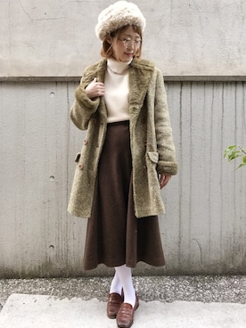 「アイテム（ダッフルコート）」を使った、古着屋RAINBOWさん（レディース・155cm）の冬コーディネート