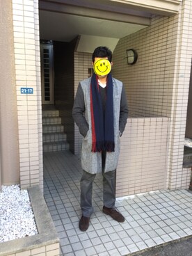 「SENSE OF PLACE by URBAN RESEARCH（センスオブプレイスバイアーバンリサーチ）のアイテム（チェスターコート、グレー系）」を使った、ｙｕさん（メンズ・182cm）の冬コーディネート