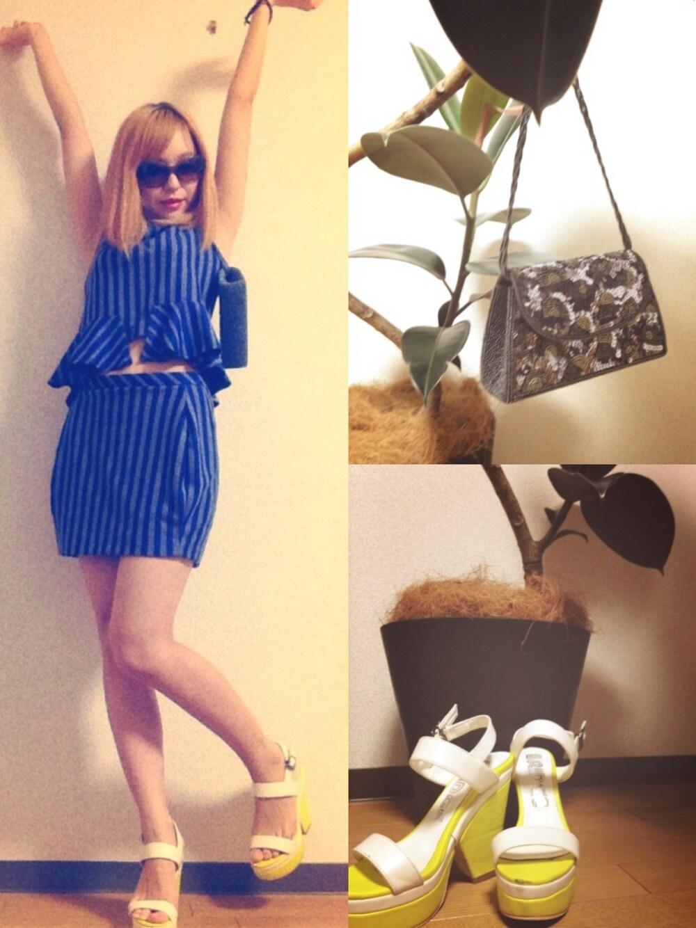 ブルー系のブレスレットを着用したレディースの夏コーディネートの1枚目の写真