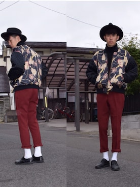 「柄物」｜「アイテム（ブルゾン）」を使った、Ryota nakamuraさん（メンズ・185cm）の秋コーディネート