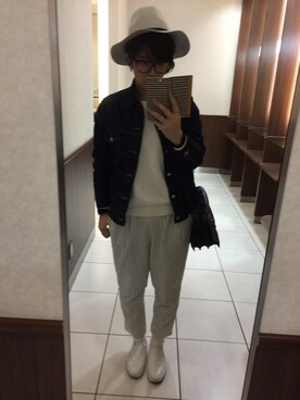 「白いスニーカー」｜「アイテム（デニムジャケット）」を使った、ayu3ieさん（レディース・163cm）の春コーディネート