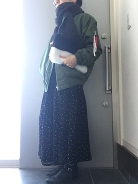 「水玉」｜「アイテム（ブーティ）」を使った、サオルさん（レディース・153cm）の冬コーディネート