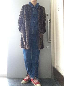 「ヒョウ柄コート」｜サオルさん（レディース・153cm）の冬コーディネート