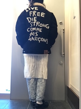 「バックロゴ」｜「アイテム（ジャケット/アウター）」を使った、サオルさん（レディース・153cm）の冬コーディネート