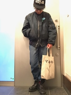 「SSUR（サー）のアイテム（キャップ）」を使った、サオルさん（レディース・153cm）の冬コーディネート