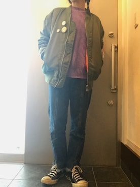 「フリンジデニム」｜「アイテム（その他アウター）」を使った、サオルさん（レディース・153cm）の冬コーディネート