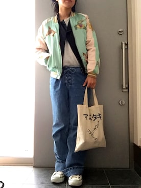 「空ku（クウ）のアイテム」を使った、サオルさん（レディース・153cm）の春コーディネート