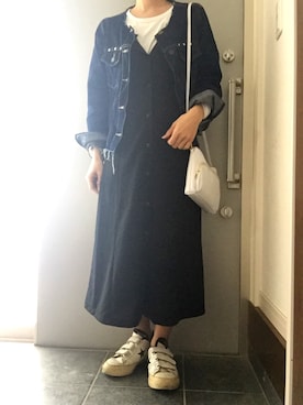 「フリンジデニム」｜「アイテム（デニムジャケット）」を使った、サオルさん（レディース・153cm）の春コーディネート