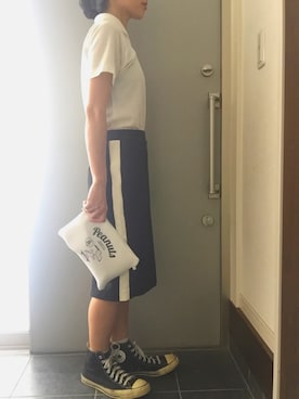 「ライン入りスカート」｜サオルさん（レディース・153cm）の夏コーディネート