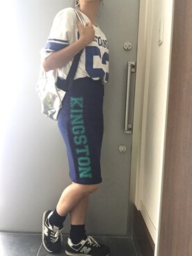 「アイテム（バックパック/リュック、シルバー系）」を使った、サオルさん（レディース・153cm）の夏コーディネート