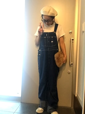 「ラブ＆ピース2016」｜「アイテム（サロペット/オーバーオール）」を使った、サオルさん（レディース・153cm）の秋コーディネート