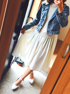 「FUN（ファン）のアイテム（デニムジャケット）」を使った、まめたん。さん（レディース・150cm）の春コーディネート