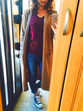 「CONVERSE（コンバース）のconverse（コンバース） ALL STAR OX（オールスターOX）（スニーカー）」を使った、まめたん。さん（レディース・150cm）の秋コーディネート