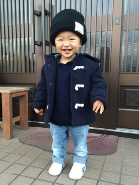 「babygap」｜「アイテム（ダッフルコート）」を使った、ゆいとんさん（キッズ・80cm）の冬コーディネート