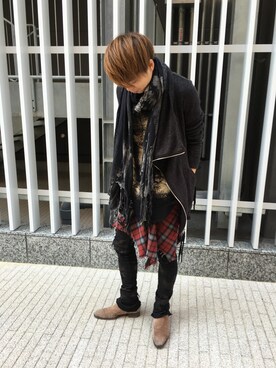 「アイテム（ストール/ショール）」を使った、motohisaさん（メンズ・175cm）の秋コーディネート