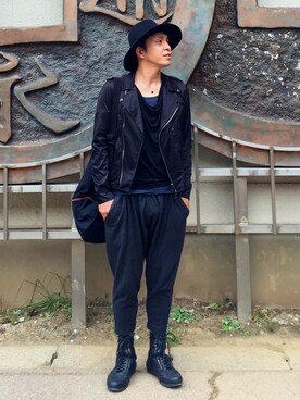 「SCHLUSSEL（シュリセル）のアイテム（ライダースジャケット）」を使った、hirunさん（メンズ・175cm）の春コーディネート